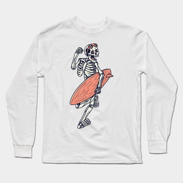 Surfing Skeleton Long Sleeve T-Shirt by OldSchoolRetro